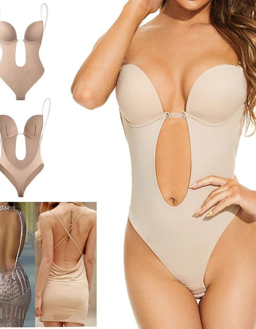 Load image into Gallery viewer, Invisible Bodysuit Women Thong Shaper Body Shapewear Sexy Deep V-Neck Backless Corset Plunge Padded Push up Slimming Underwear 2668south
