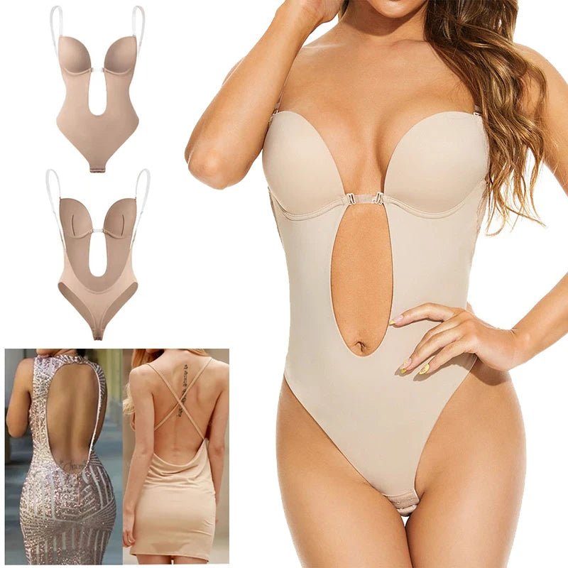 Invisible Bodysuit Women Thong Shaper Body Shapewear Sexy Deep V-Neck Backless Corset Plunge Padded Push up Slimming Underwear 2668south