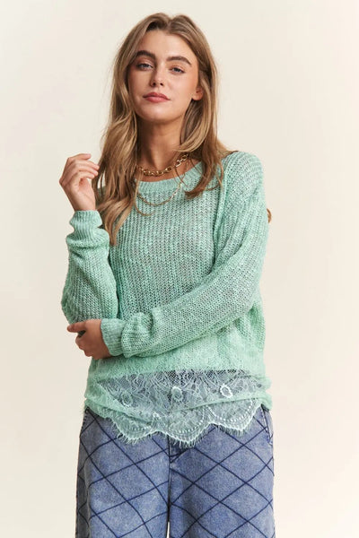 J.NNA Lace Detail Long Sleeve Knit Top 2668south