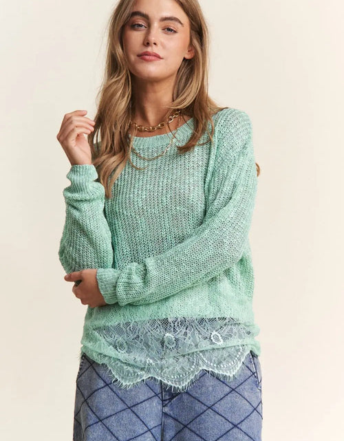 Load image into Gallery viewer, J.NNA Lace Detail Long Sleeve Knit Top 2668south
