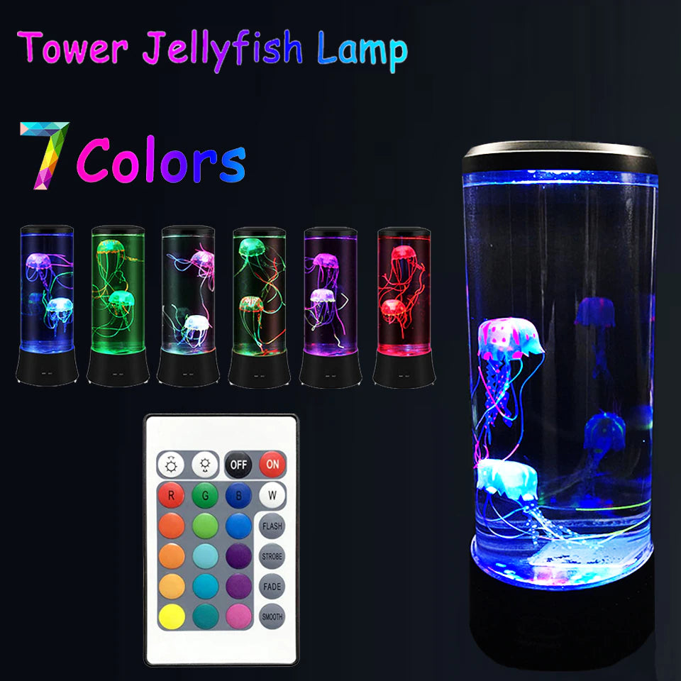 Jellyfish Lamp Color Changing Remote Control Aquarium Tank LED Night Light Birthday Gift USB Charging Relaxing Mood 2668south