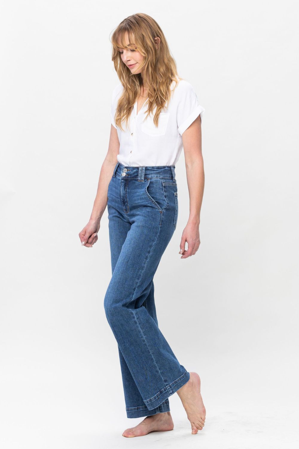 Judy Blue Full Size Double Button Wide Leg Jeans 2668south