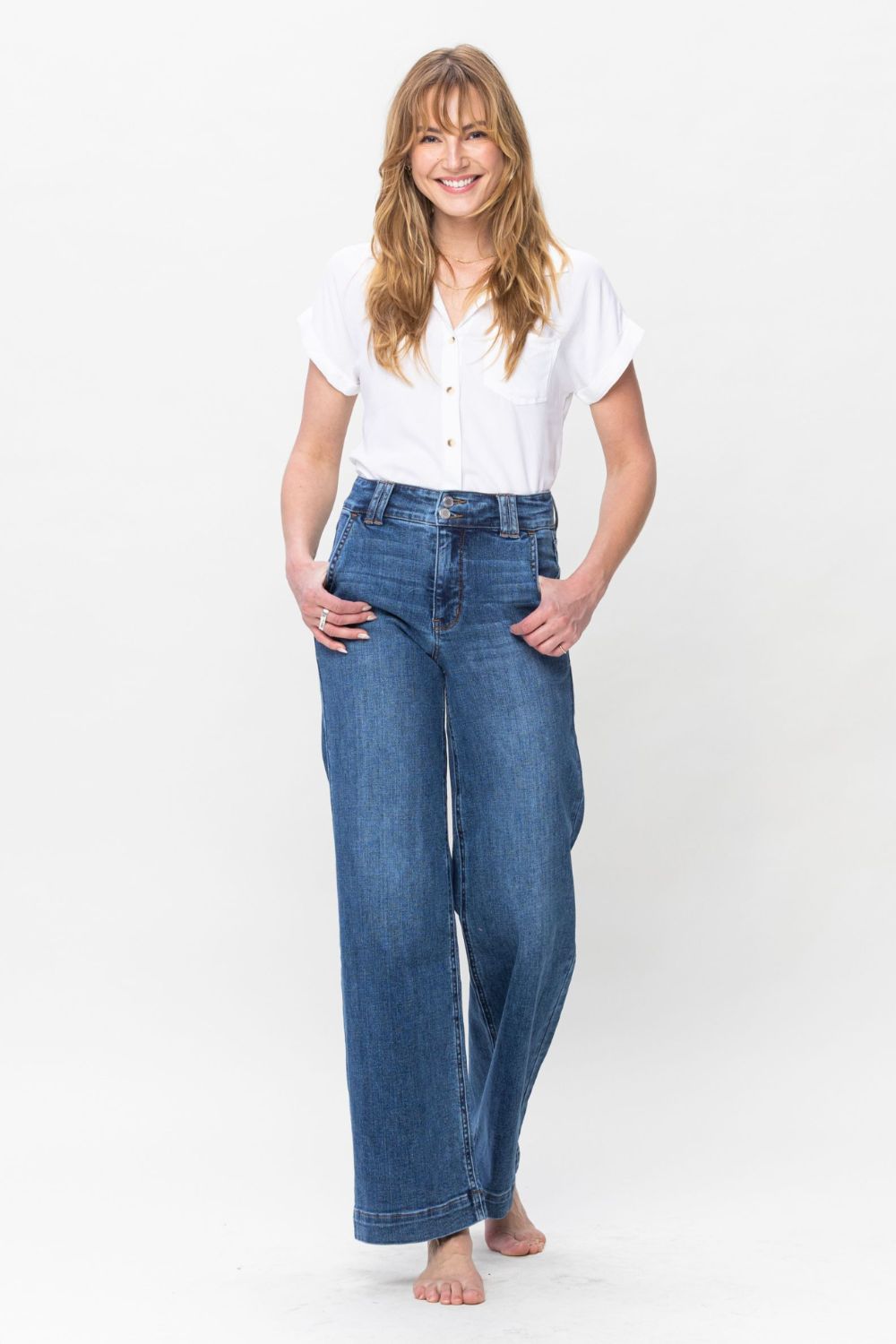 Judy Blue Full Size Double Button Wide Leg Jeans 2668south