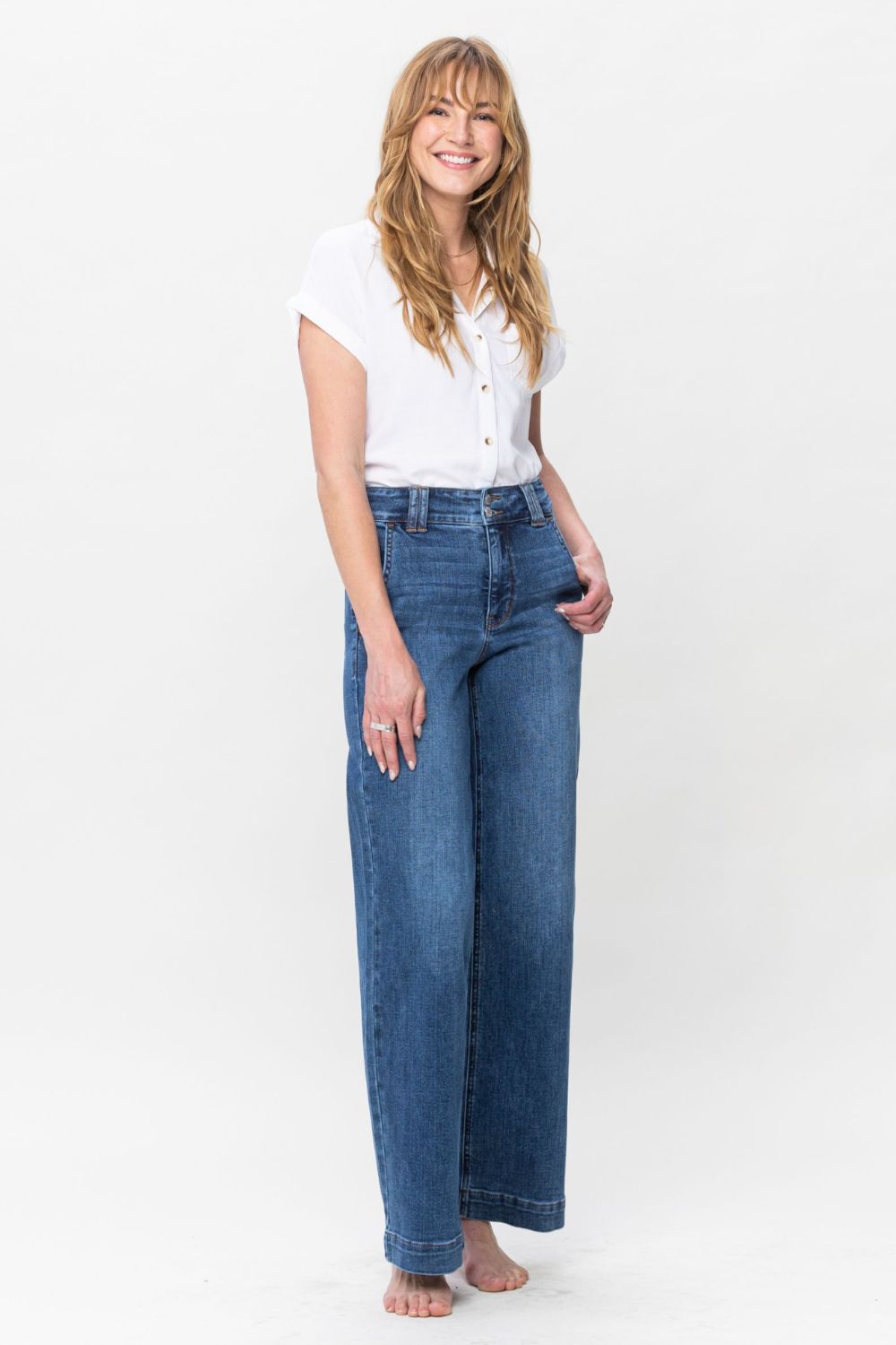 Judy Blue Full Size Double Button Wide Leg Jeans 2668south