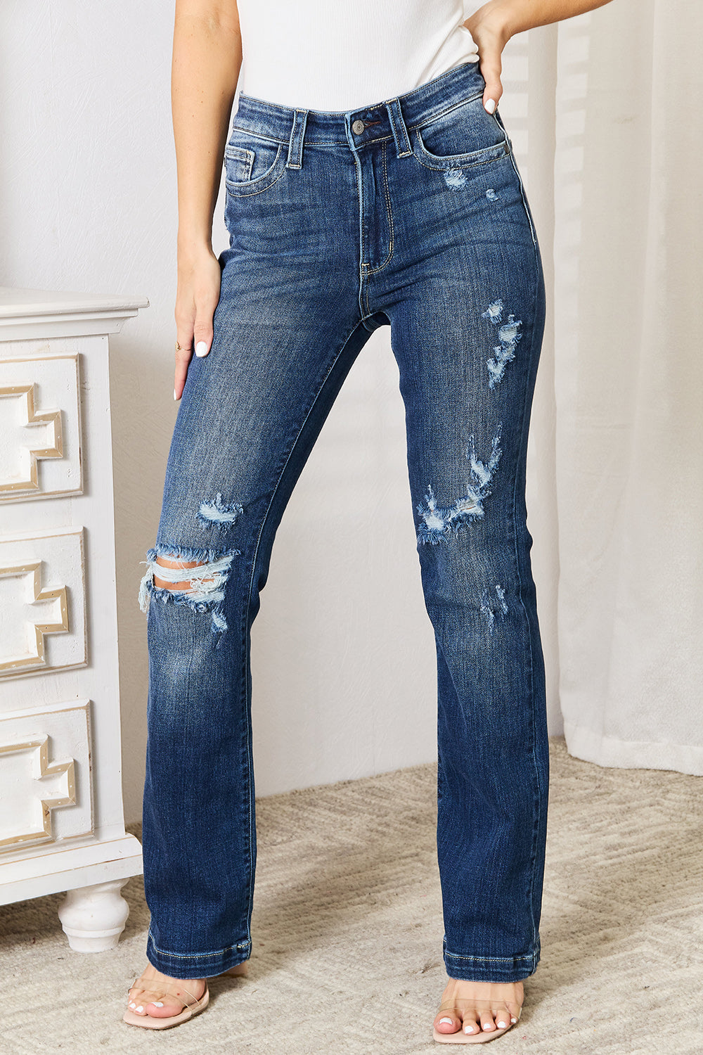 Judy Blue Full Size Mid Rise Hand Sand & Destroy Bootcut Jeans 2668south