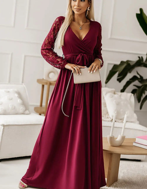 Load image into Gallery viewer, Lace Detail Surplice Tie-Waist Maxi Dress 2668south
