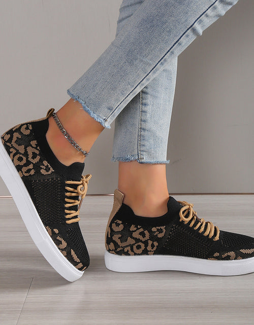 Load image into Gallery viewer, Lace-Up Leopard Flat Sneakers 2668south
