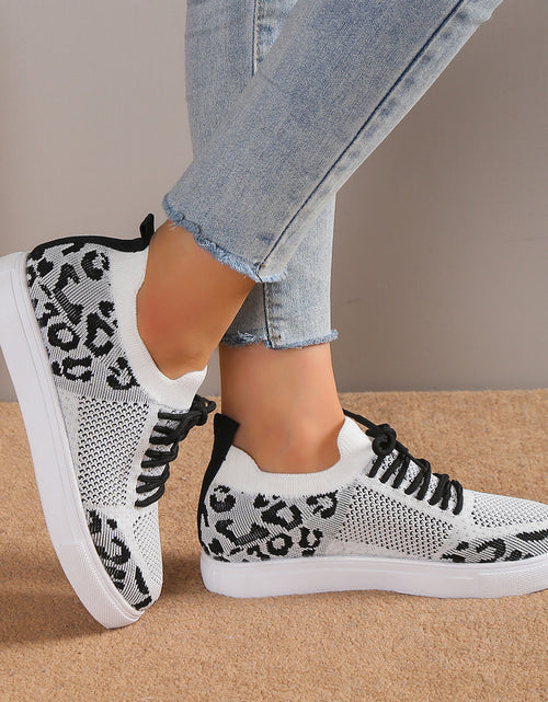 Load image into Gallery viewer, Lace-Up Leopard Flat Sneakers 2668south
