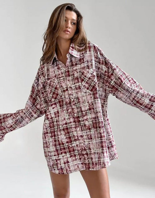 Load image into Gallery viewer, Lapel Loose Long Sleeve Casual Plaid Shirt 2668south
