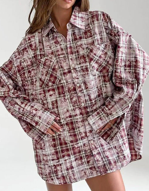 Load image into Gallery viewer, Lapel Loose Long Sleeve Casual Plaid Shirt 2668south
