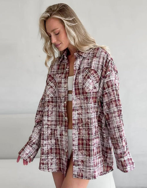 Load image into Gallery viewer, Lapel Loose Long Sleeve Casual Plaid Shirt 2668south
