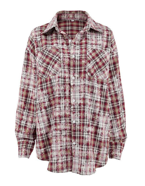 Load image into Gallery viewer, Lapel Loose Long Sleeve Casual Plaid Shirt 2668south
