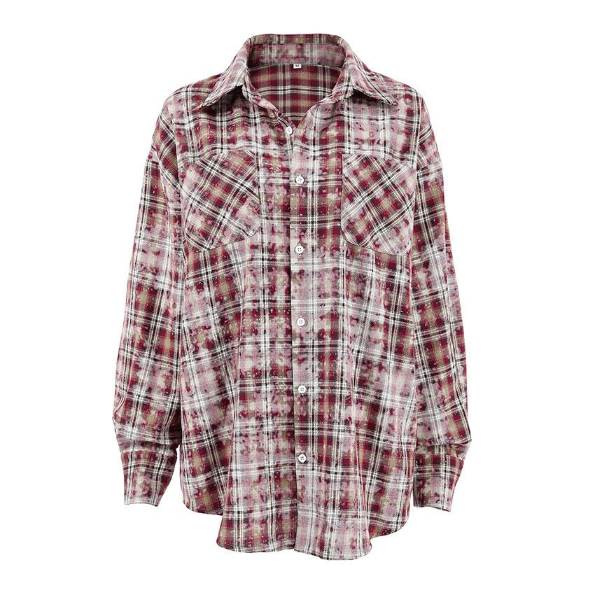 Lapel Loose Long Sleeve Casual Plaid Shirt 2668south