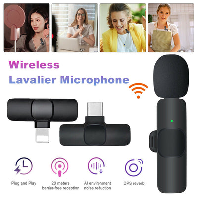 Lavalier Mini Microphone Wireless Audio Video Recording With Phone Charging Wireless Lavalier Microphone Broadcast Lapel Microphones Set Short Video Recording Chargeable Handheld Microphone Live Stre 2668south