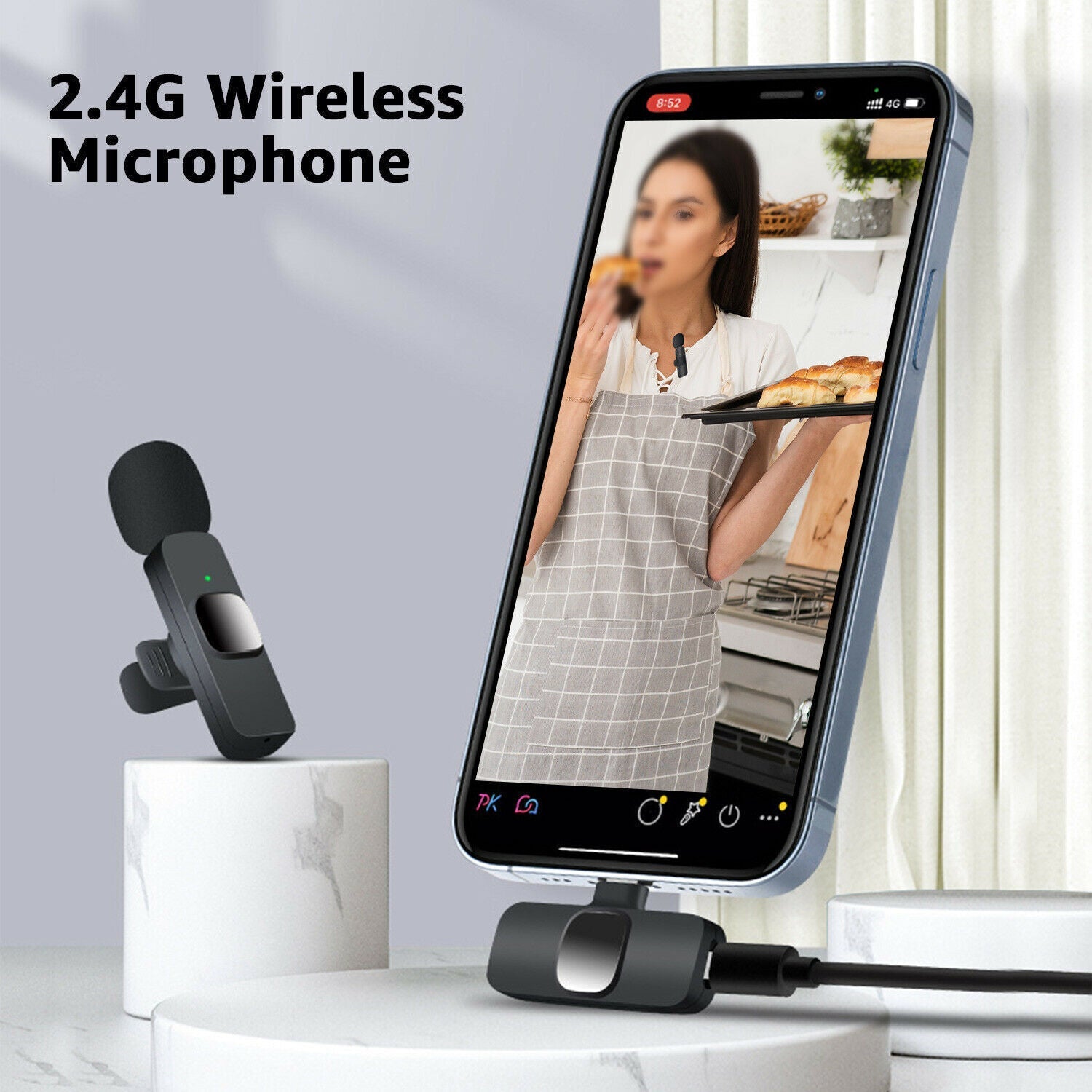 Lavalier Mini Microphone Wireless Audio Video Recording With Phone Charging Wireless Lavalier Microphone Broadcast Lapel Microphones Set Short Video Recording Chargeable Handheld Microphone Live Stre 2668south