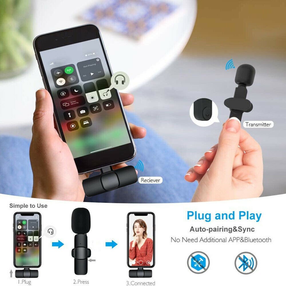 Lavalier Mini Microphone Wireless Audio Video Recording With Phone Charging Wireless Lavalier Microphone Broadcast Lapel Microphones Set Short Video Recording Chargeable Handheld Microphone Live Stre 2668south