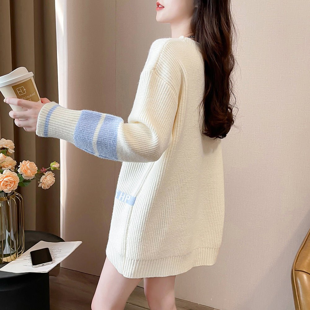 Lazy Letter Jacquard Round Neck Sweater 2668south