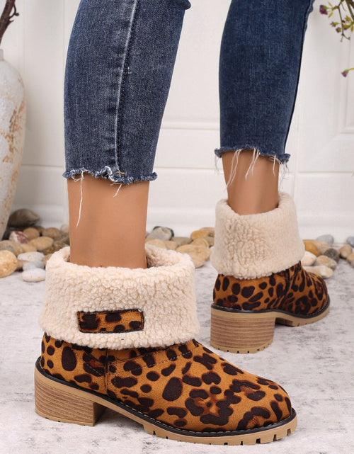 تحميل الصورة إلى عارض المعرض، Leopard Block Heel Fuzzy Boots 2668south
