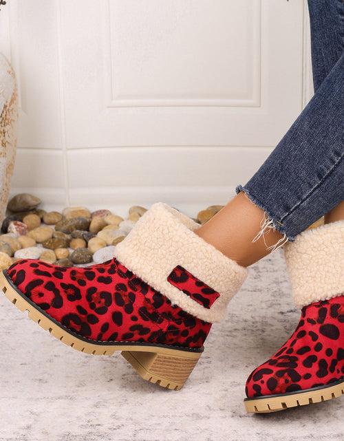 تحميل الصورة إلى عارض المعرض، Leopard Block Heel Fuzzy Boots 2668south
