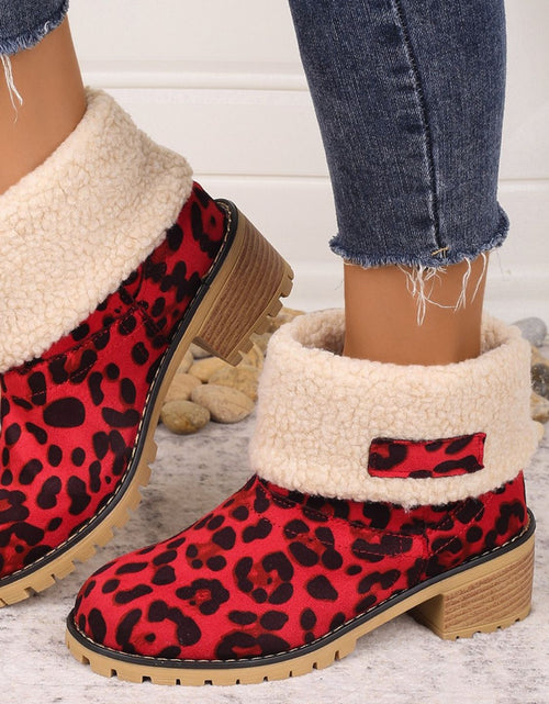 تحميل الصورة إلى عارض المعرض، Leopard Block Heel Fuzzy Boots 2668south
