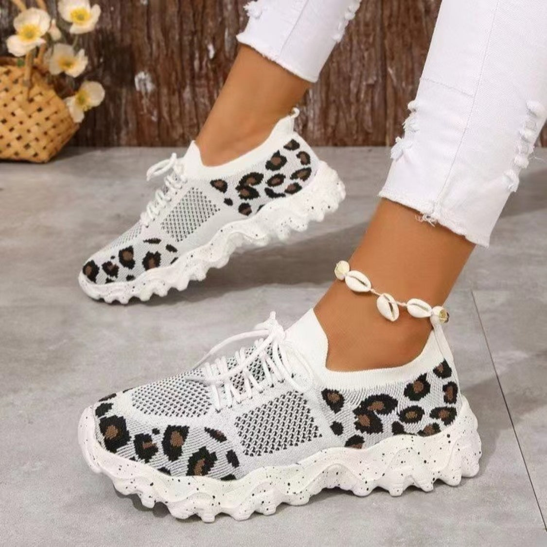 Leopard Mesh Round Toe Athletic 2668south