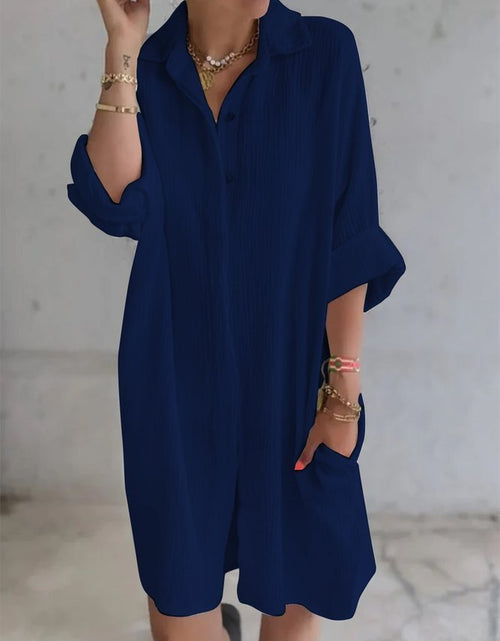 Load image into Gallery viewer, Long Shirt Women&#39;s Cotton And Linen Loose Solid Color Pocket Shirt Dress 2668south
