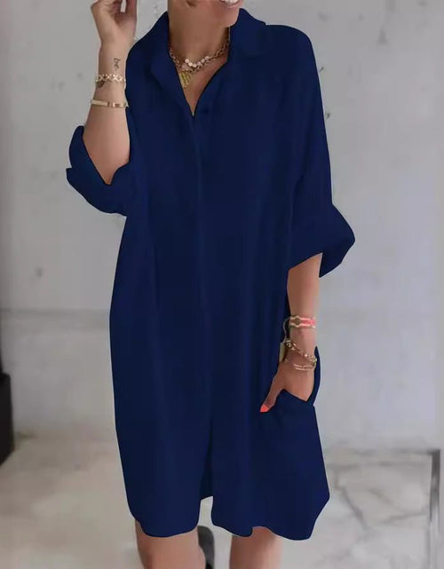 Load image into Gallery viewer, Long Shirt Women&#39;s Cotton And Linen Loose Solid Color Pocket Shirt Dress 2668south
