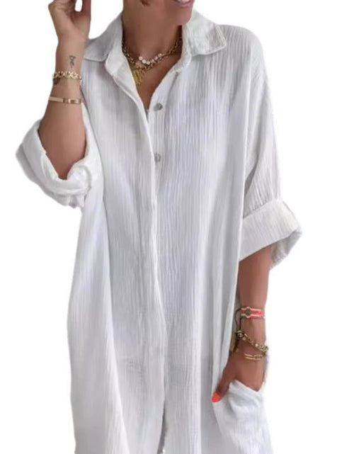 Load image into Gallery viewer, Long Shirt Women&#39;s Cotton And Linen Loose Solid Color Pocket Shirt Dress 2668south
