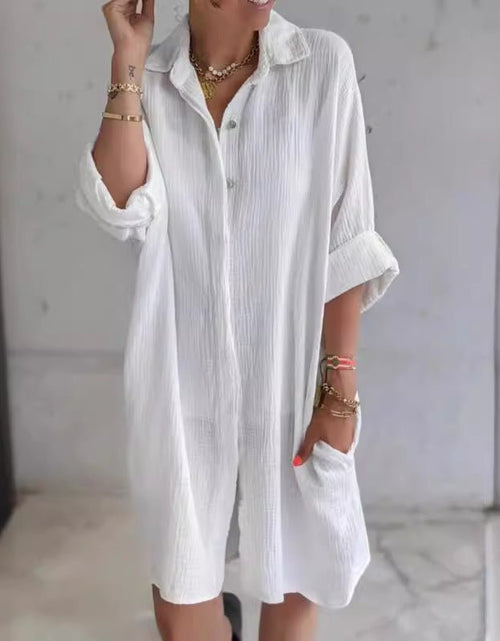 Load image into Gallery viewer, Long Shirt Women&#39;s Cotton And Linen Loose Solid Color Pocket Shirt Dress 2668south
