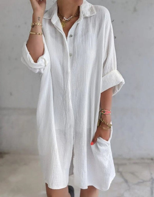 Load image into Gallery viewer, Long Shirt Women&#39;s Cotton And Linen Loose Solid Color Pocket Shirt Dress 2668south
