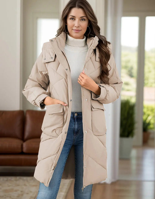 Load image into Gallery viewer, Long Sleeve Longline Hooded Winter Coat with Pockets 2668south
