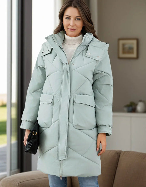 Load image into Gallery viewer, Long Sleeve Longline Hooded Winter Coat with Pockets 2668south
