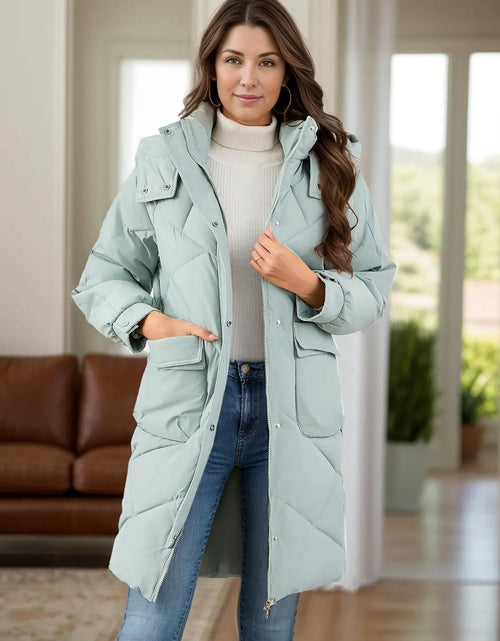 Load image into Gallery viewer, Long Sleeve Longline Hooded Winter Coat with Pockets 2668south
