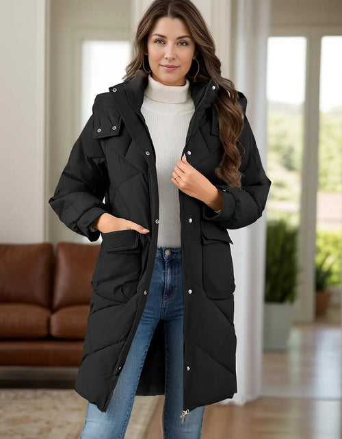 Load image into Gallery viewer, Long Sleeve Longline Hooded Winter Coat with Pockets 2668south
