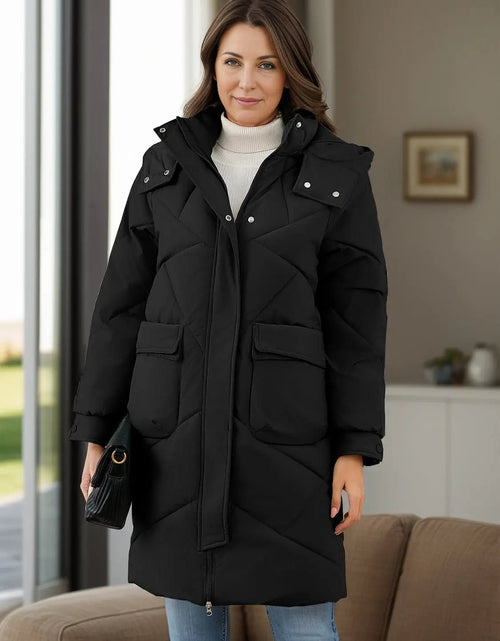 Load image into Gallery viewer, Long Sleeve Longline Hooded Winter Coat with Pockets 2668south
