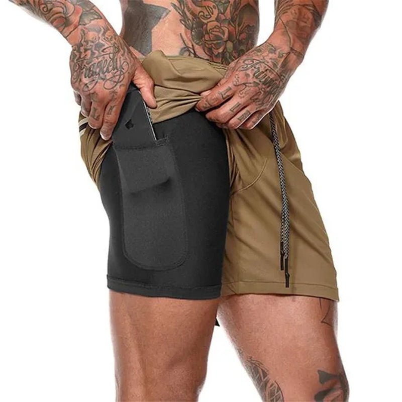 Men 2 in 1 Running Shorts Jogging Gym Fitness Training Quick Dry Beach Short Pants Male Summer Sports Workout Bottoms Clothing 2668south