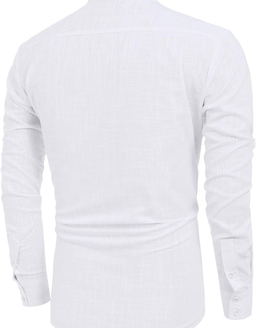 Load image into Gallery viewer, Men&#39;S Cotton Linen Henley Shirt Long Sleeve Hippie Casual Beach T Shirts 2668south
