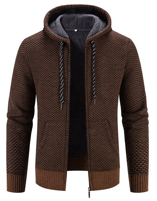 Load image into Gallery viewer, Men&#39;s Cardigan Coat Fleece-lined Thick Hooded Solid Color Sweater 2668south
