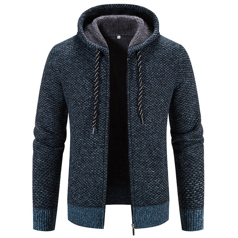 Men's Cardigan Coat Fleece-lined Thick Hooded Solid Color Sweater 2668south