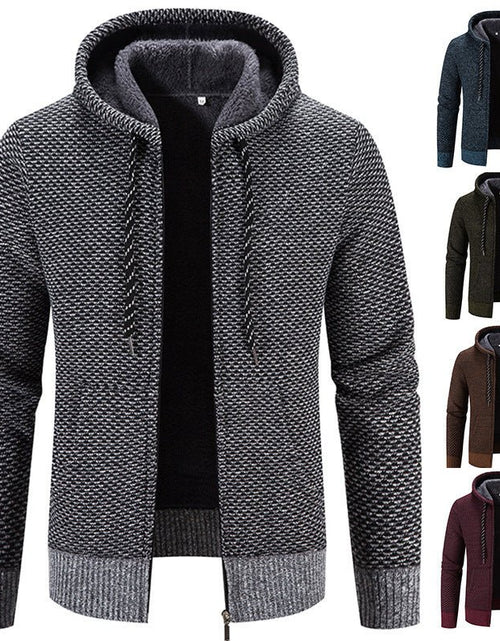 Load image into Gallery viewer, Men&#39;s Cardigan Coat Fleece-lined Thick Hooded Solid Color Sweater 2668south
