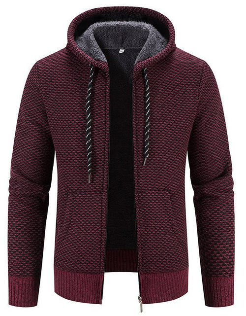 Load image into Gallery viewer, Men&#39;s Cardigan Coat Fleece-lined Thick Hooded Solid Color Sweater 2668south
