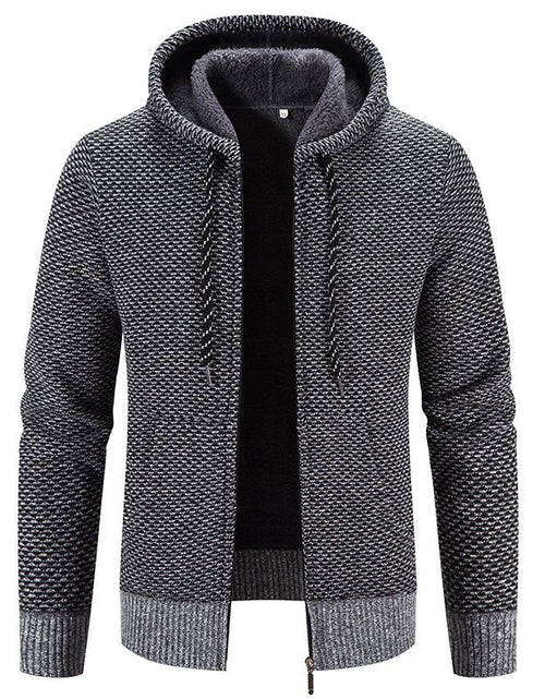 Load image into Gallery viewer, Men&#39;s Cardigan Coat Fleece-lined Thick Hooded Solid Color Sweater 2668south
