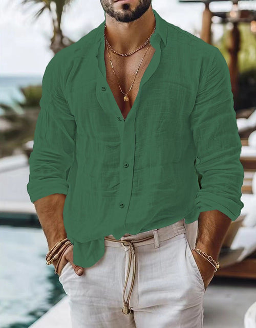 Load image into Gallery viewer, Men&#39;s Solid Color Cotton Linen Shirt Casual Style Long Sleeve 2668south
