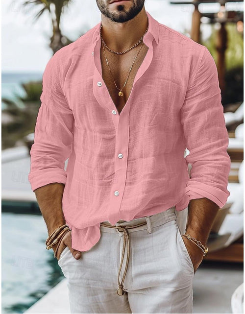 Load image into Gallery viewer, Men&#39;s Solid Color Cotton Linen Shirt Casual Style Long Sleeve 2668south
