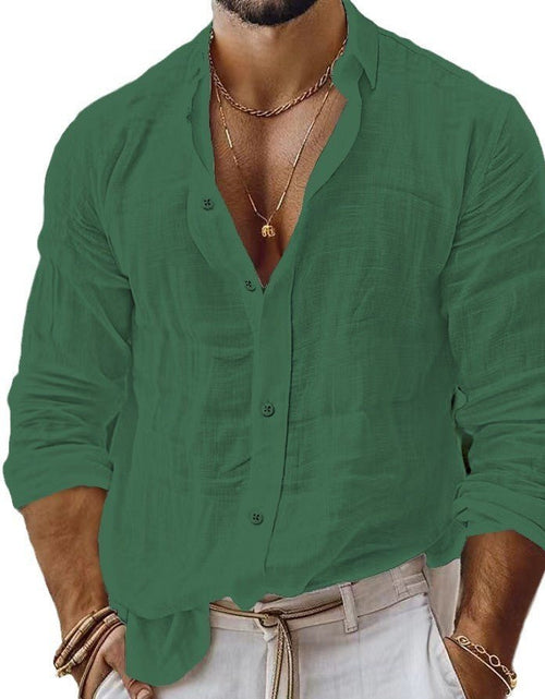 Load image into Gallery viewer, Men&#39;s Solid Color Cotton Linen Shirt Casual Style Long Sleeve 2668south
