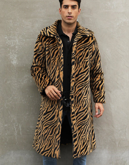 Load image into Gallery viewer, Men&#39;s Square Collar Imitation Fur Long Coat Overcoat 2668south
