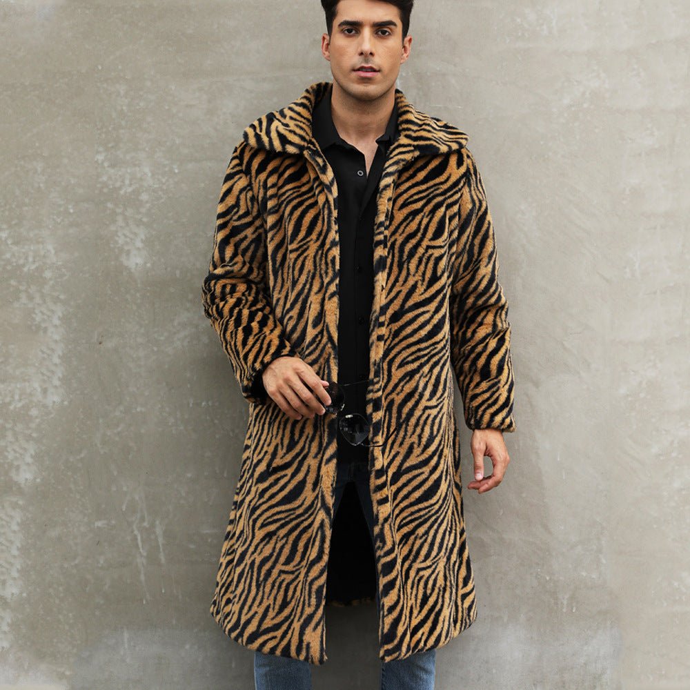 Men's Square Collar Imitation Fur Long Coat Overcoat 2668south