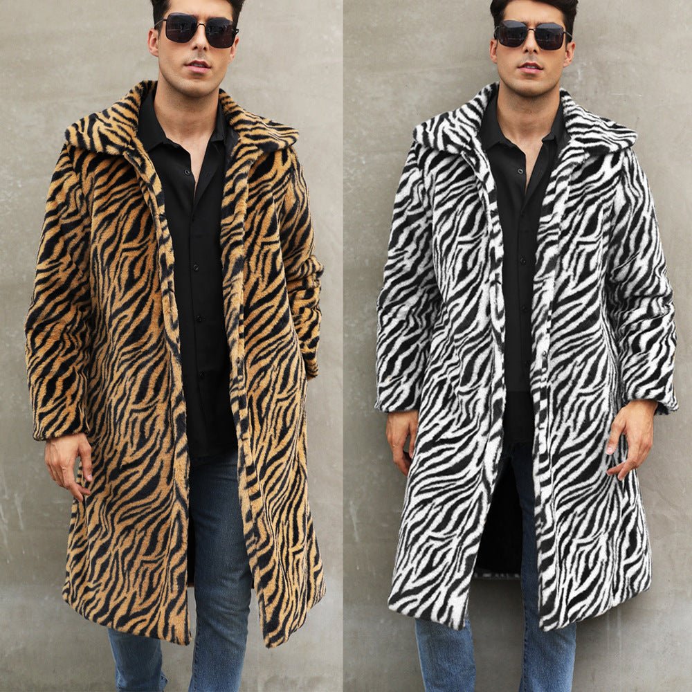 Men's Square Collar Imitation Fur Long Coat Overcoat 2668south