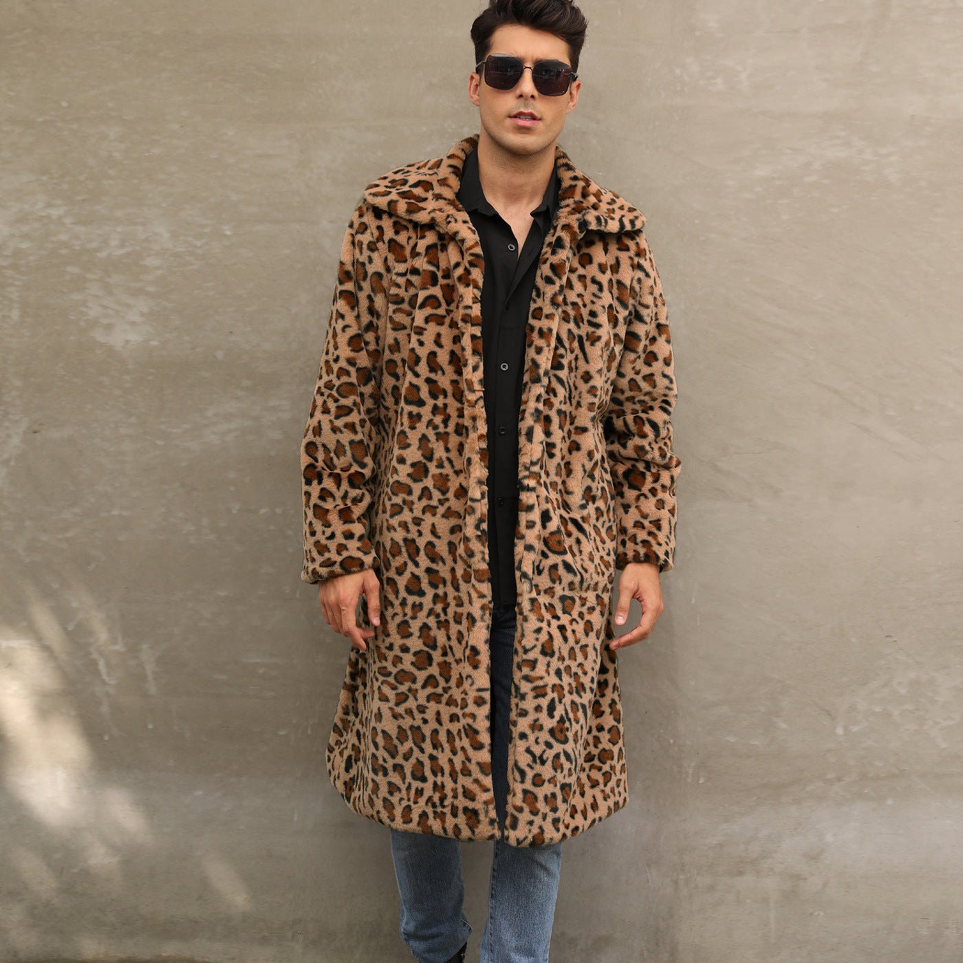 Men's Square Collar Imitation Fur Long Coat Overcoat 2668south