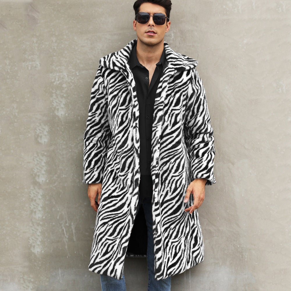 Men's Square Collar Imitation Fur Long Coat Overcoat 2668south